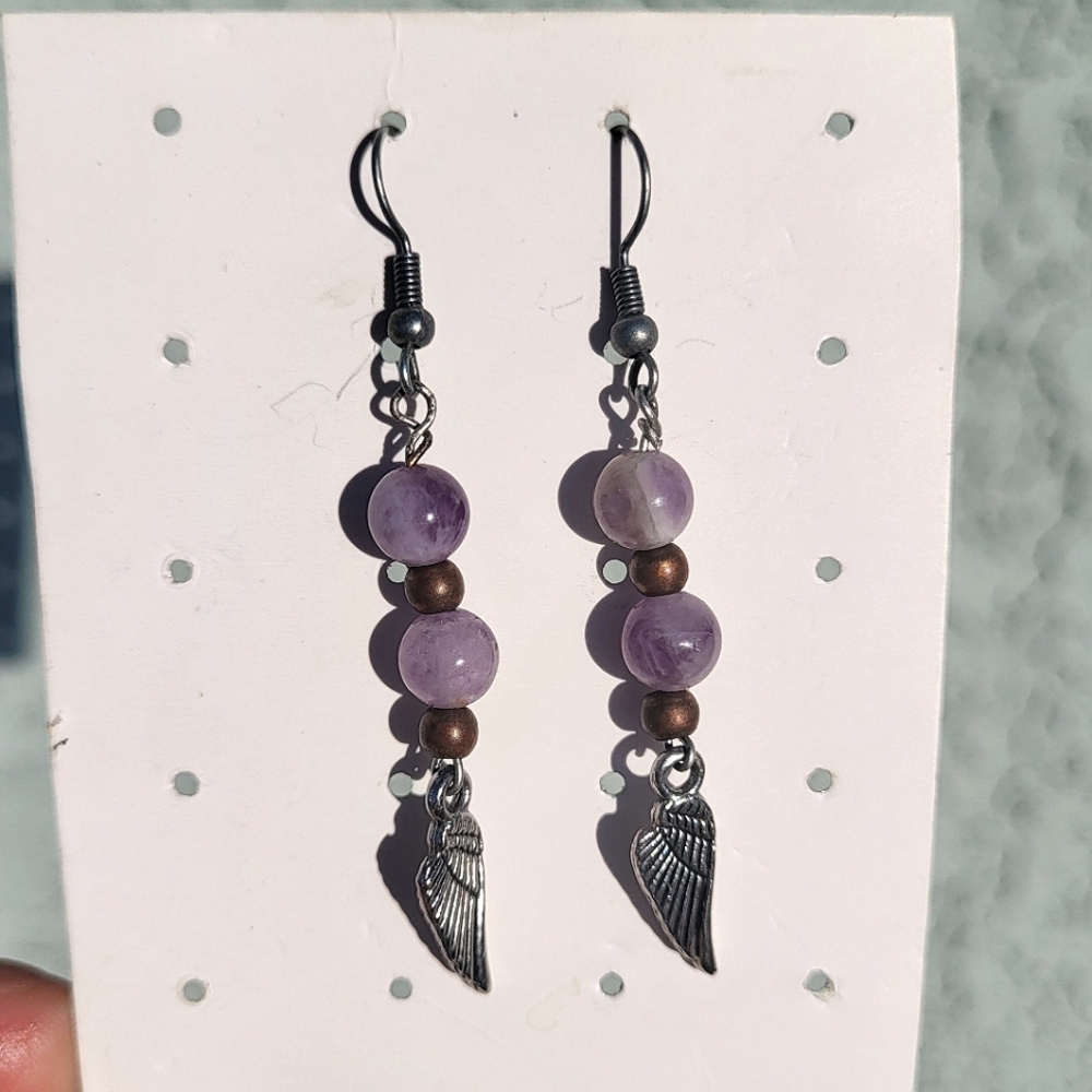 ⚡️Handmade Amethyst & Angel Wings Earrings⚡️